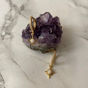 Free people Opal 18k gold starry night star hoop earrings